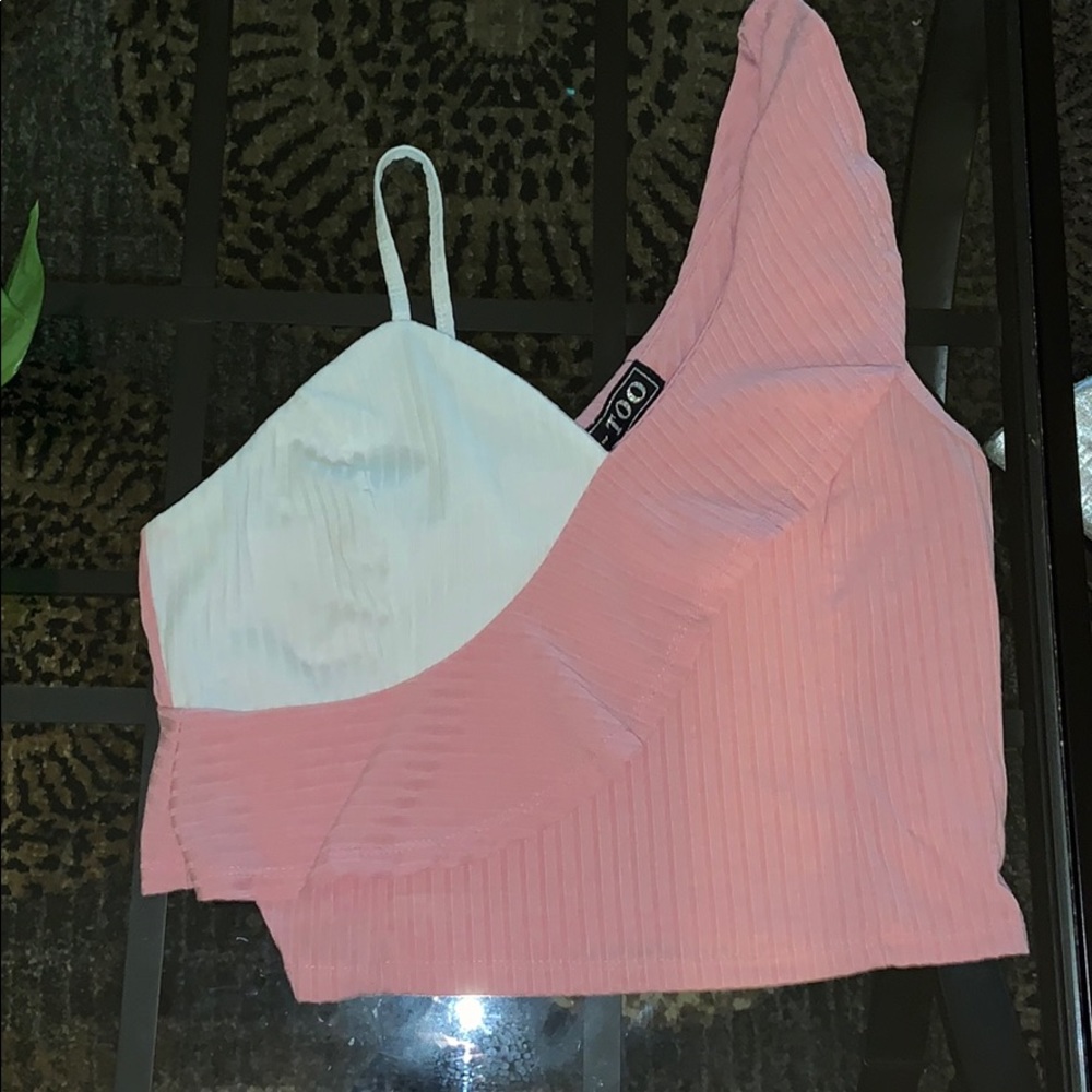 a pink and a white top.